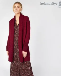 Womens Irish Knitwear|Ladies Cardigans*Sweater Shop Kilcool Textured Coatigan Claret