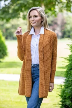 Womens Irish Knitwear|Ladies Cardigans*Sweater Shop Kilcoole Textured Coatigan Golden Ochre
