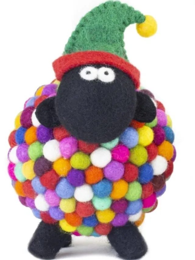 Sheep Toys And Gifts*Sweater Shop Knitted Sheep with Elf Hat - Medium