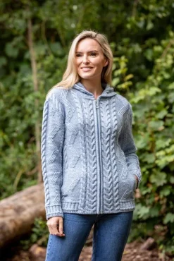 Womens Irish Knitwear|Ladies Cardigans*Sweater Shop Ladies Aran Hooded Cardigan With Cladagh Zip