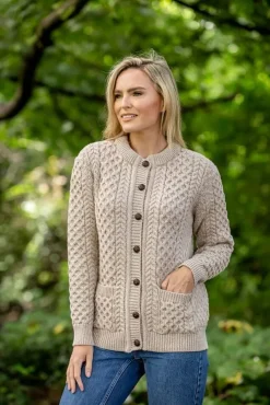 Womens Irish Knitwear|Ladies Cardigans*Sweater Shop Ladies Cable Knit Cardigan Parsnip