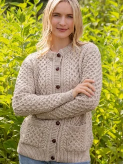 Womens Irish Knitwear|Ladies Cardigans*Sweater Shop Ladies Cable Knit Cardigan Parsnip