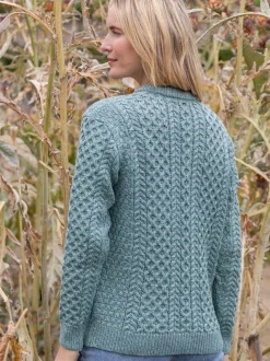 Womens Irish Knitwear|Ladies Cardigans*Sweater Shop Ladies Cable Knit Cardigan Aqua