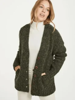 Womens Irish Knitwear|Ladies Cardigans*Sweater Shop Ladies Donegal Cardigan Army