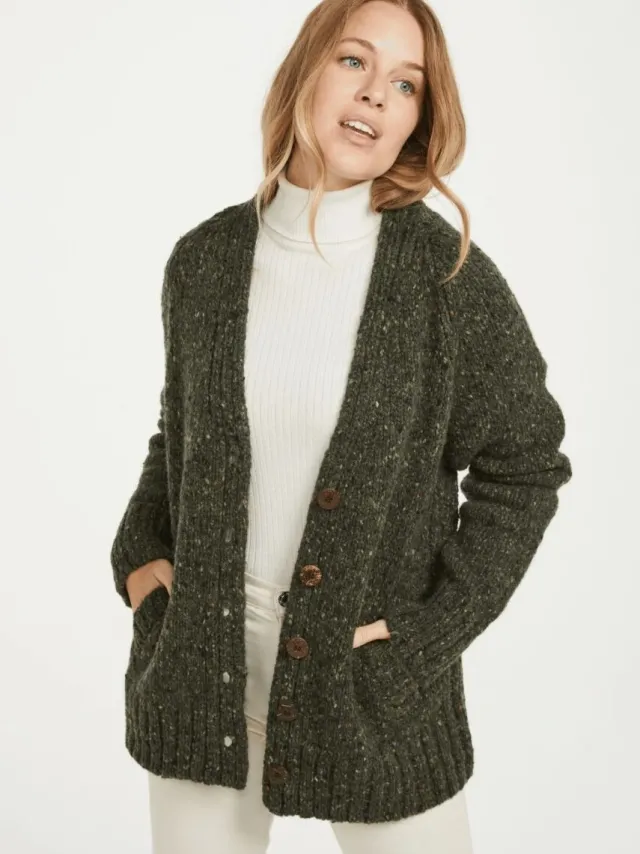 Womens Irish Knitwear|Ladies Cardigans*Sweater Shop Ladies Donegal Cardigan Army