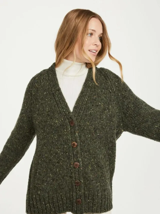Womens Irish Knitwear|Ladies Cardigans*Sweater Shop Ladies Donegal Cardigan Army
