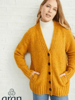 Womens Irish Knitwear|Ladies Cardigans*Sweater Shop Ladies Donegal Cardigan Yellow