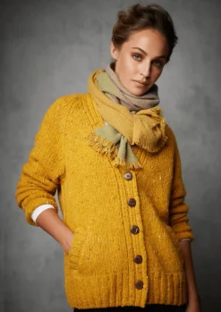 Womens Irish Knitwear|Ladies Cardigans*Sweater Shop Ladies Donegal Cardigan Yellow