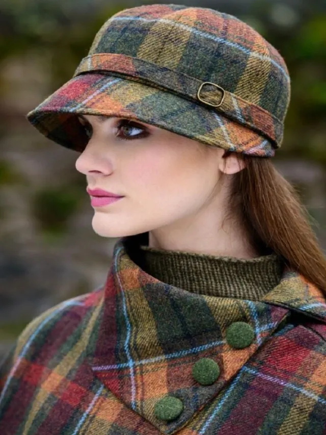 Ladies Hats*Sweater Shop Ladies Flapper Cap Brown Yellow Red 321