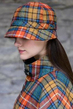 Aran Wool Hats|Ladies Hats*Sweater Shop Ladies Irish Flapper Cap Orange Check Col: 60