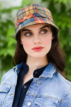 Aran Wool Hats|Ladies Hats*Sweater Shop Ladies Irish Flapper Cap Orange Check Col: 60