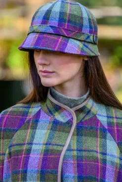 Aran Wool Hats|Ladies Hats*Sweater Shop Ladies Irish Flapper Cap Purple Check Col: 574