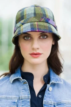 Aran Wool Hats|Ladies Hats*Sweater Shop Ladies Irish Flapper Cap Purple Check Col: 574