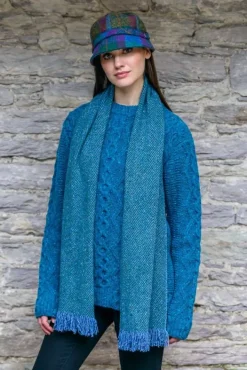 Aran Wool Hats|Ladies Hats*Sweater Shop Ladies Irish Flapper Cap Blue Mix Col: 736