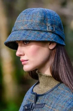 Aran Wool Hats|Ladies Hats*Sweater Shop Ladies Irish Flapper Cap Green Brown Check Col: 782