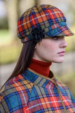 Aran Wool Hats|Ladies Hats*Sweater Shop LADIES IRISH NEWSBOY CAP ORANGE CHECK Col: 60