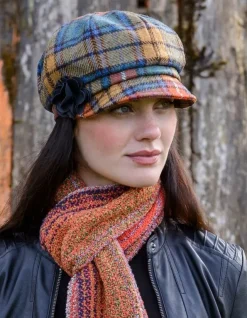 Aran Wool Hats|Ladies Hats*Sweater Shop LADIES IRISH NEWSBOY CAP ORANGE CHECK Col: 60