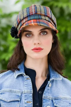 Aran Wool Hats|Ladies Hats*Sweater Shop LADIES IRISH NEWSBOY CAP ORANGE CHECK Col: 60