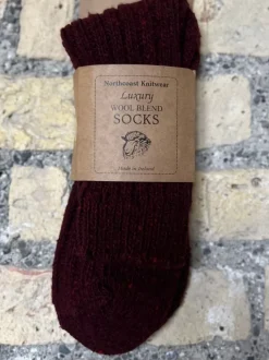 Aran Wool Socks*Sweater Shop Ladies Luxury Blend Socks Burgundy