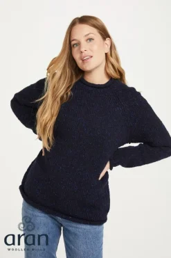 Womens Irish Knitwear|Womens Aran Fisherman Sweaters*Sweater Shop Ladies Roll Neck Raglan Crew Navy Fleck