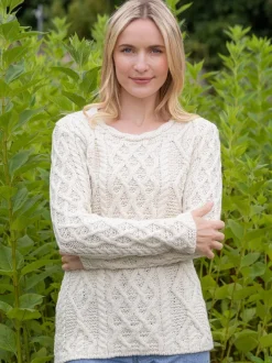 Womens Irish Knitwear|Womens Aran Fisherman Sweaters*Sweater Shop Lambay Lattice Cable Aran Sweater Natural