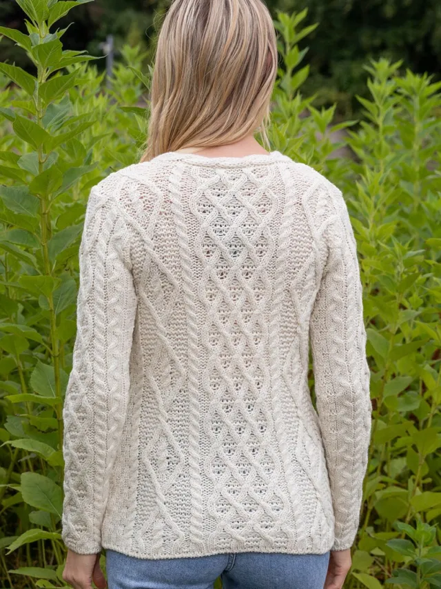 Womens Irish Knitwear|Womens Aran Fisherman Sweaters*Sweater Shop Lambay Lattice Cable Aran Sweater Natural