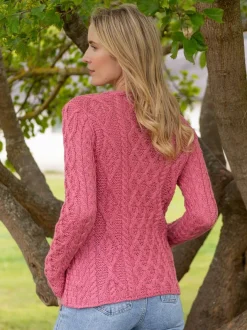Womens Irish Knitwear|Womens Aran Fisherman Sweaters*Sweater Shop Lambay Lattice Cable Aran Sweater Rosa Pink