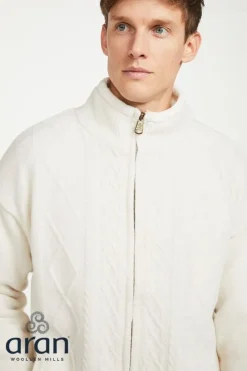 Mens Aran Cardigans*Sweater Shop Lined Shetland Jacket Natural