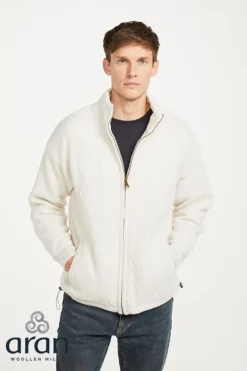 Mens Aran Cardigans*Sweater Shop Lined Shetland Jacket Natural