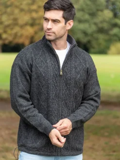 Mens Aran Cardigans|Mens Knitwear*Sweater Shop Lined Woollen Jacket Shetland Wool S361 Col:528