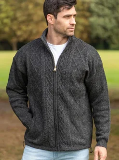 Mens Aran Cardigans|Mens Knitwear*Sweater Shop Lined Woollen Jacket Shetland Wool S361 Col:528