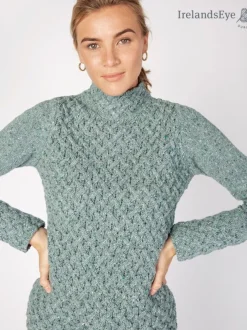 Womens Irish Knitwear|Cashmere And Merino Wool Sweaters*Sweater Shop Luxurious Wool & Cashmere Trellis Sweater - Ocean Mist