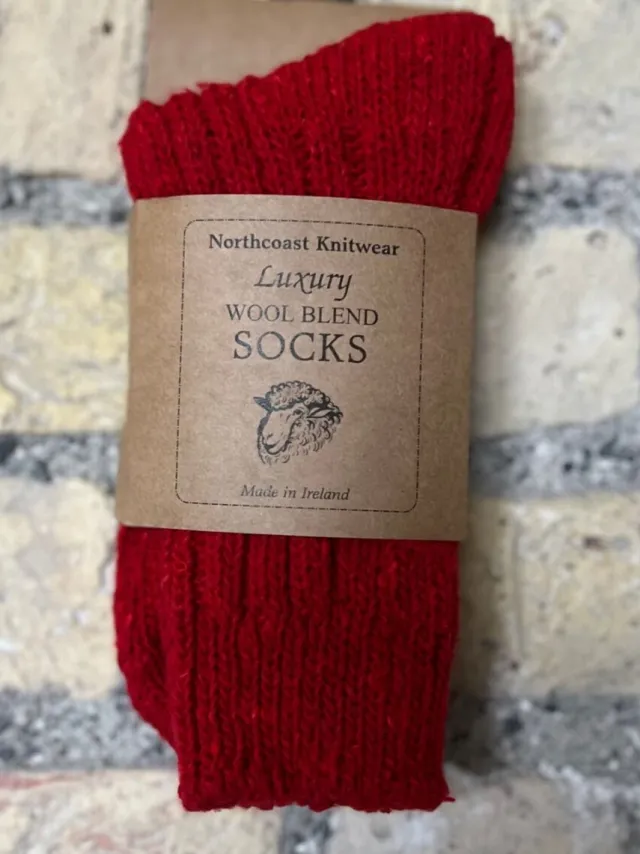 Aran Wool Socks*Sweater Shop Luxury Wool Blend Socks Red