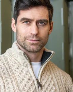 Mens Knitwear|Mens Fisherman Sweaters*Sweater Shop Mens Aran Half Zip Neck Sweater Beige