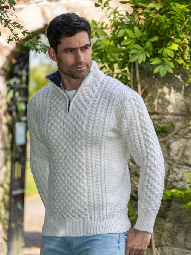 Mens Knitwear|Mens Fisherman Sweaters*Sweater Shop Mens Aran Half Zip Neck Sweater Natural