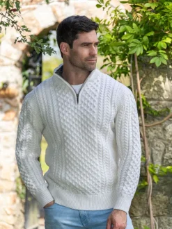 Mens Knitwear|Mens Fisherman Sweaters*Sweater Shop Mens Aran Half Zip Neck Sweater Natural