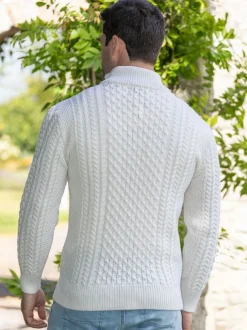 Mens Knitwear|Mens Fisherman Sweaters*Sweater Shop Mens Aran Half Zip Neck Sweater Natural