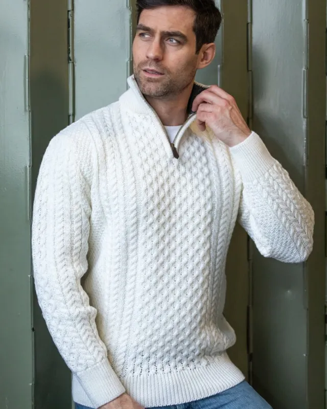 Mens Knitwear|Mens Fisherman Sweaters*Sweater Shop Mens Aran Half Zip Neck Sweater Natural