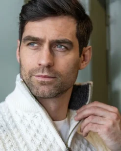 Mens Knitwear|Mens Fisherman Sweaters*Sweater Shop Mens Aran Half Zip Neck Sweater Natural