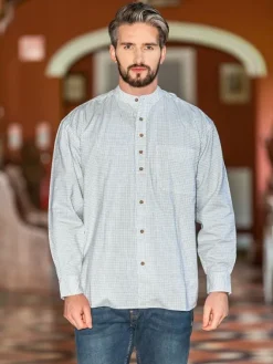 Mens Grandfather Shirts*Sweater Shop Men's Check Traditional Grandfather Shirt - SW1234