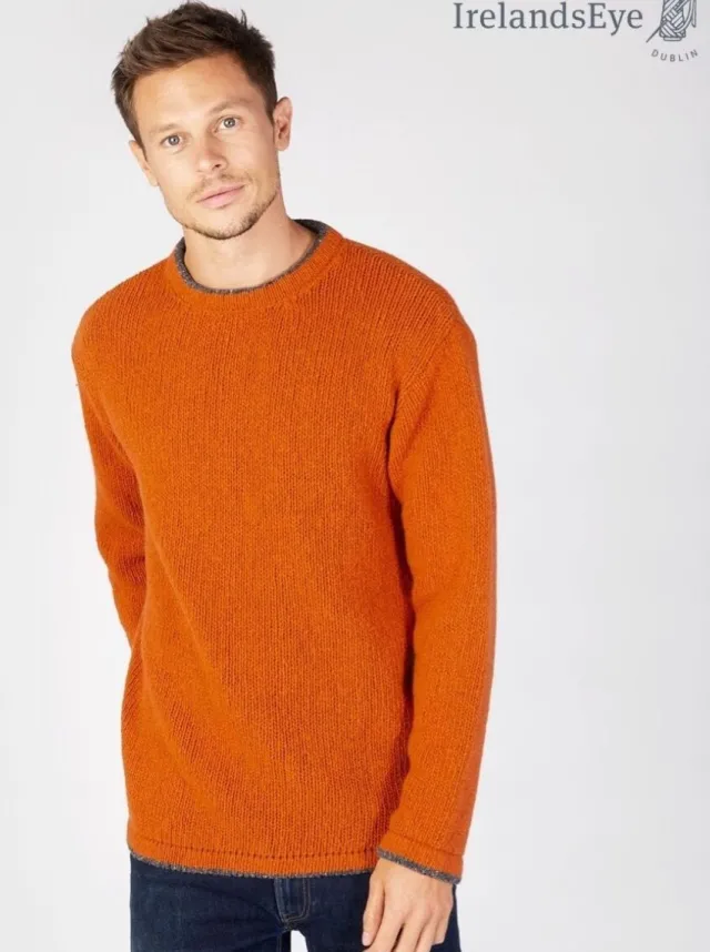 Cashmere And Merino Sweaters|Mens Fisherman Sweaters*Sweater Shop Men's Crew Neck Wool and Cashmere Sweater Terracotta