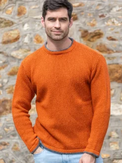 Cashmere And Merino Sweaters|Mens Fisherman Sweaters*Sweater Shop Men's Crew Neck Wool and Cashmere Sweater Terracotta