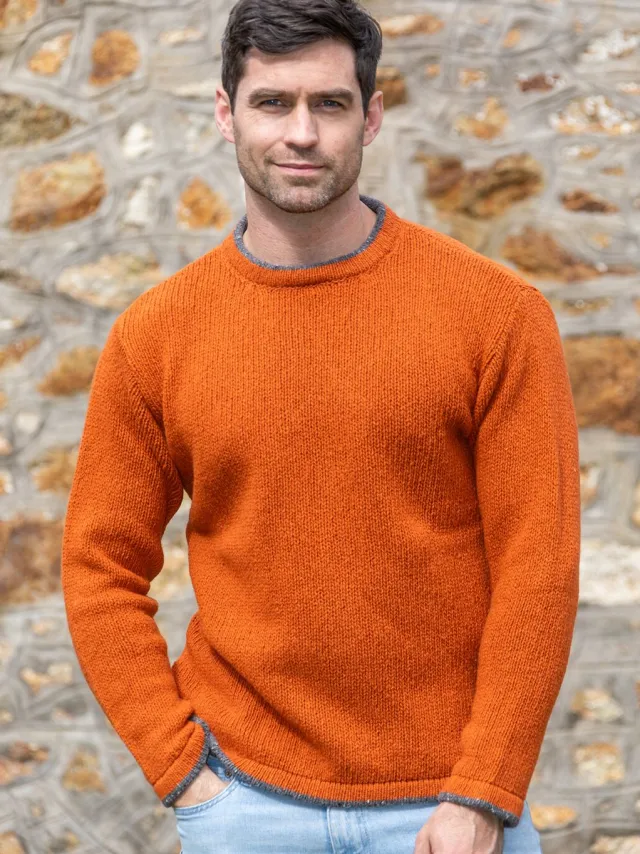 Cashmere And Merino Sweaters|Mens Fisherman Sweaters*Sweater Shop Men's Crew Neck Wool and Cashmere Sweater Terracotta