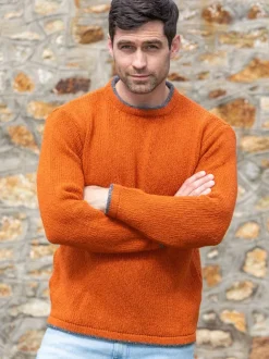 Cashmere And Merino Sweaters|Mens Fisherman Sweaters*Sweater Shop Men's Crew Neck Wool and Cashmere Sweater Terracotta