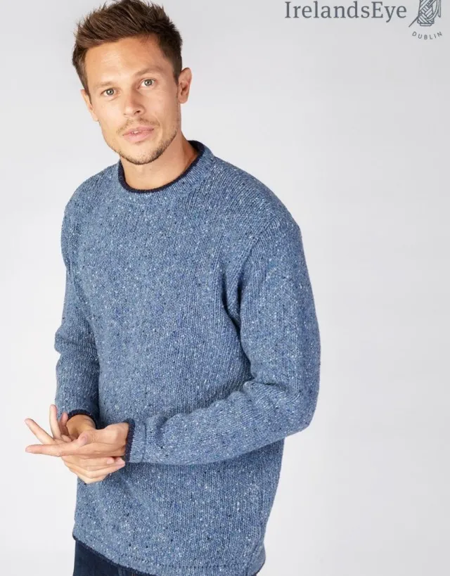 Cashmere And Merino Sweaters|Mens Knitwear*Sweater Shop Men's Crew Neck Wool and Cashmere Sweater Blue Ocean
