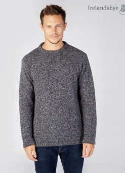 Mens Fisherman Sweaters|Mens Knitwear*Sweater Shop Men's Crew Neck Wool and Cashmere Sweater Navy marl