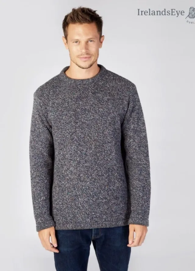 Mens Fisherman Sweaters|Mens Knitwear*Sweater Shop Men's Crew Neck Wool and Cashmere Sweater Navy marl