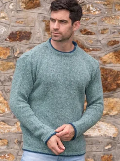 Cashmere And Merino Sweaters|Mens Knitwear*Sweater Shop Men's Crew Neck Wool and Cashmere Ocean Mist