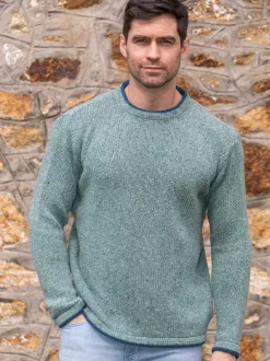 Cashmere And Merino Sweaters|Mens Knitwear*Sweater Shop Men's Crew Neck Wool and Cashmere Ocean Mist