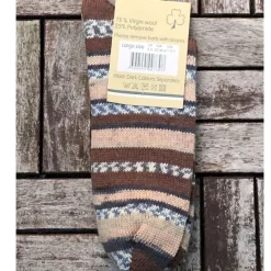 Wool Slippers|Aran Wool Socks*Sweater Shop Men's Fair Isle Socks Brown Stripe